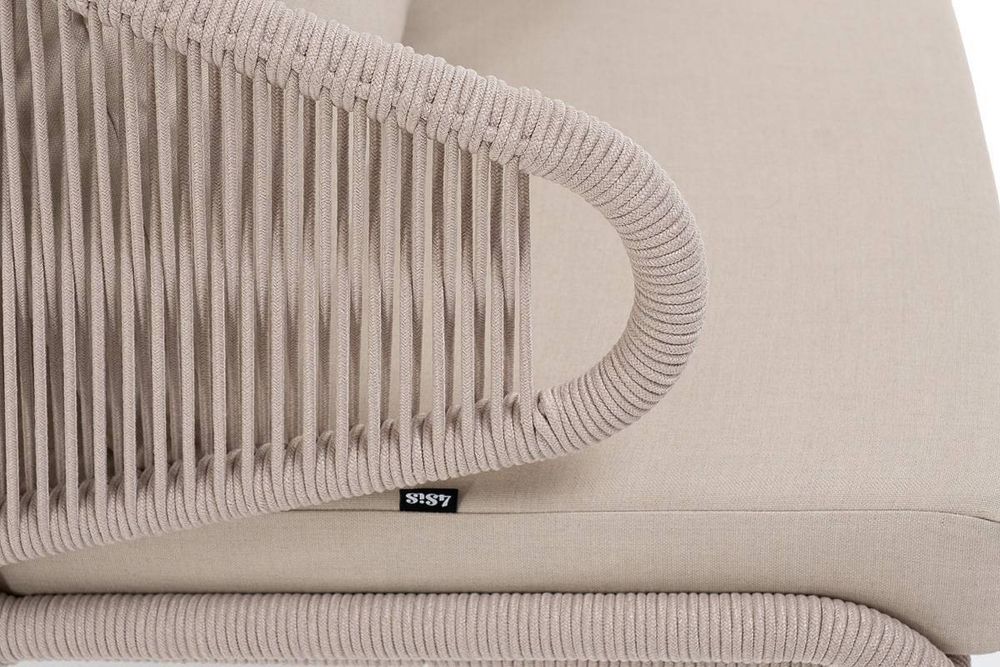 "Милан" кресло плетеное из роупа, каркас алюминий белый муар, роуп бежевый круглый, ткань бежевая 052