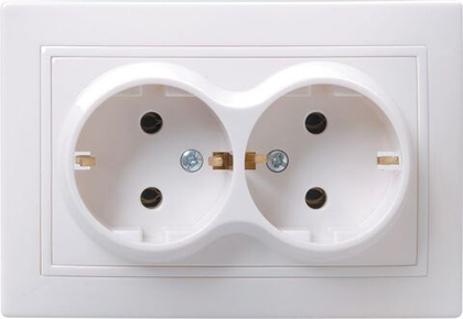Розетка 2-местная РС12-3-КБ с заземлением без защитной шторки 16А керамика КВАРТА белый IEK