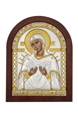 Семистрельная БМ, икона арочная, красное дерево, 86х112