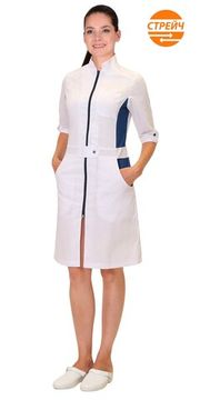 Халат женский "Сириус-Барбара" белый/т.синий)