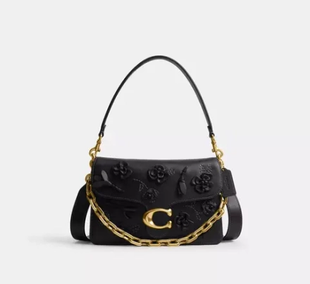 COACH СУМКА ЧЕРЕЗ ПЛЕЧО TABBY CHAIN С ЦВЕТОЧНЫМ ДЕКОРОМ, ЧЕРНЫЙ