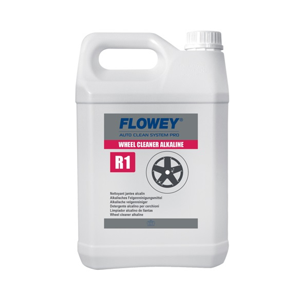 Очиститель дисков R1 WHEEL CLEANER ALCALIN, канистра 5 л., FLOWEY (Люксембург)