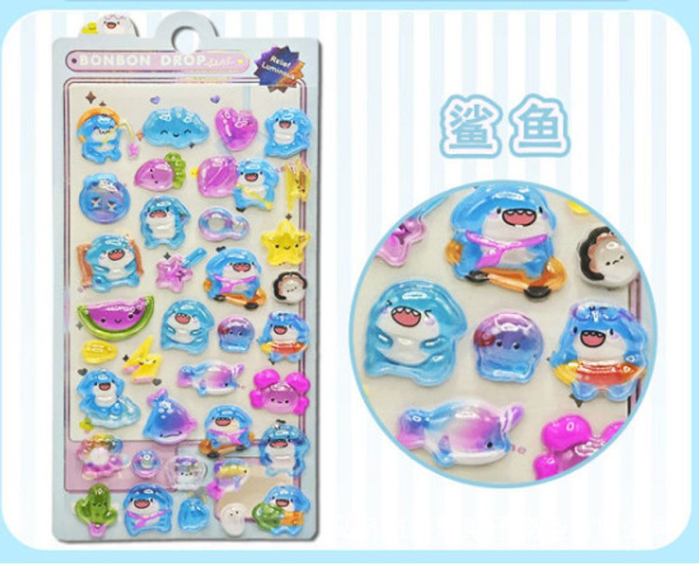 Наклейки объемные эпоксидная смола 20*10 см Мультяшная Акула (202251659)