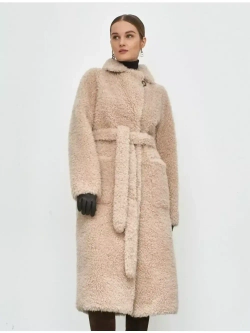 Шуба женская чебурашка тедди пальто из шерсти мериноса, бежевая, SilverFox