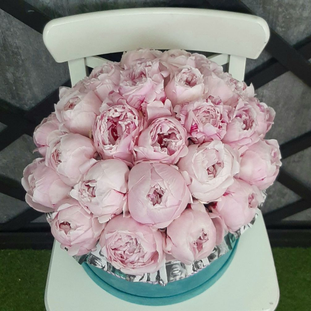 Букет из 31 пиона в бархате Тиффани