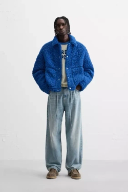 ZARA КУРТКА ИЗ ИСКУССТВЕННОЙ ОВЧИНЫ, ЯРКО-СИНИЙ