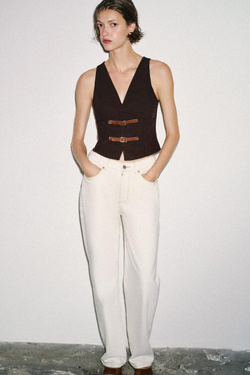 ZARA ТОП С ХЛЯСТИКАМИ, КОРИЧНЕВЫЙ