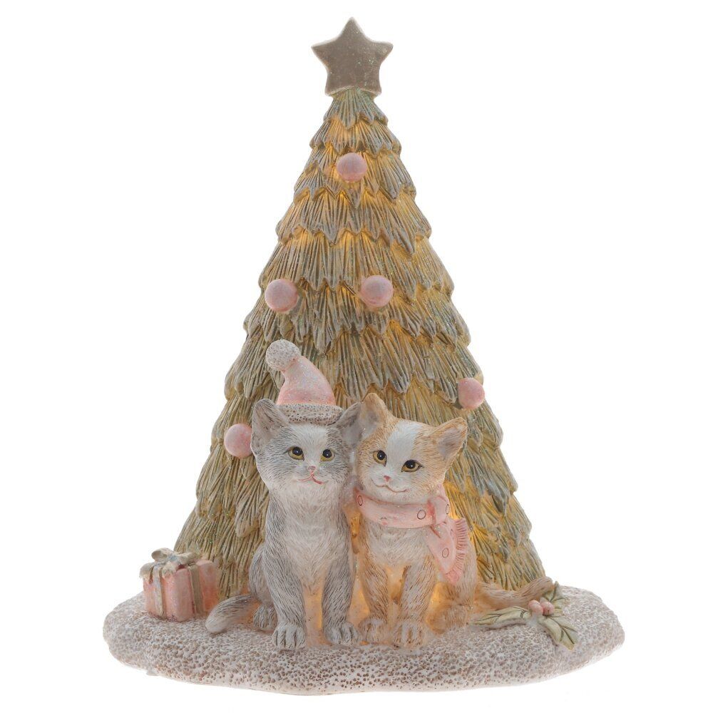 GAEM Фигурка декоративная с подсветкой "Кошечки и ёлка", L13,5 W11 H17 см