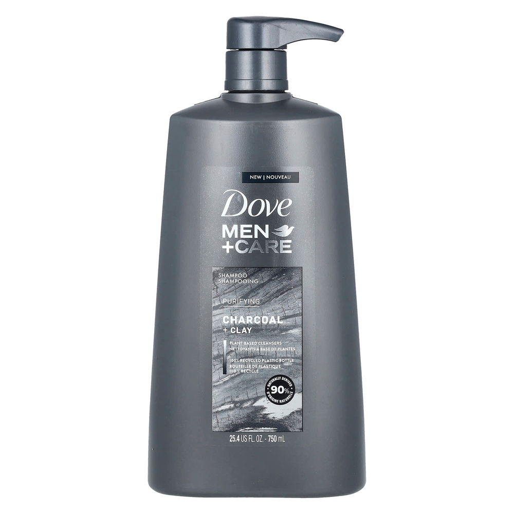 Dove, Men + Care, шампунь, очищающий, уголь и глина, 750 мл (25,4 жидк. унц.)