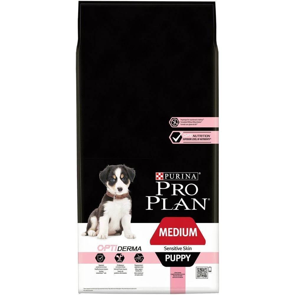 Pro Plan 12кг puppy medium OptiDerma для щенков средних пород с курицей