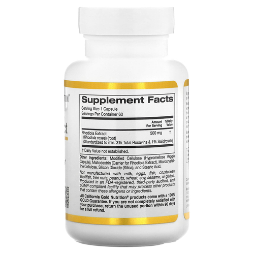 California Gold Nutrition, экстракт родиолы, 500 мг, 60 вегетарианских капсул