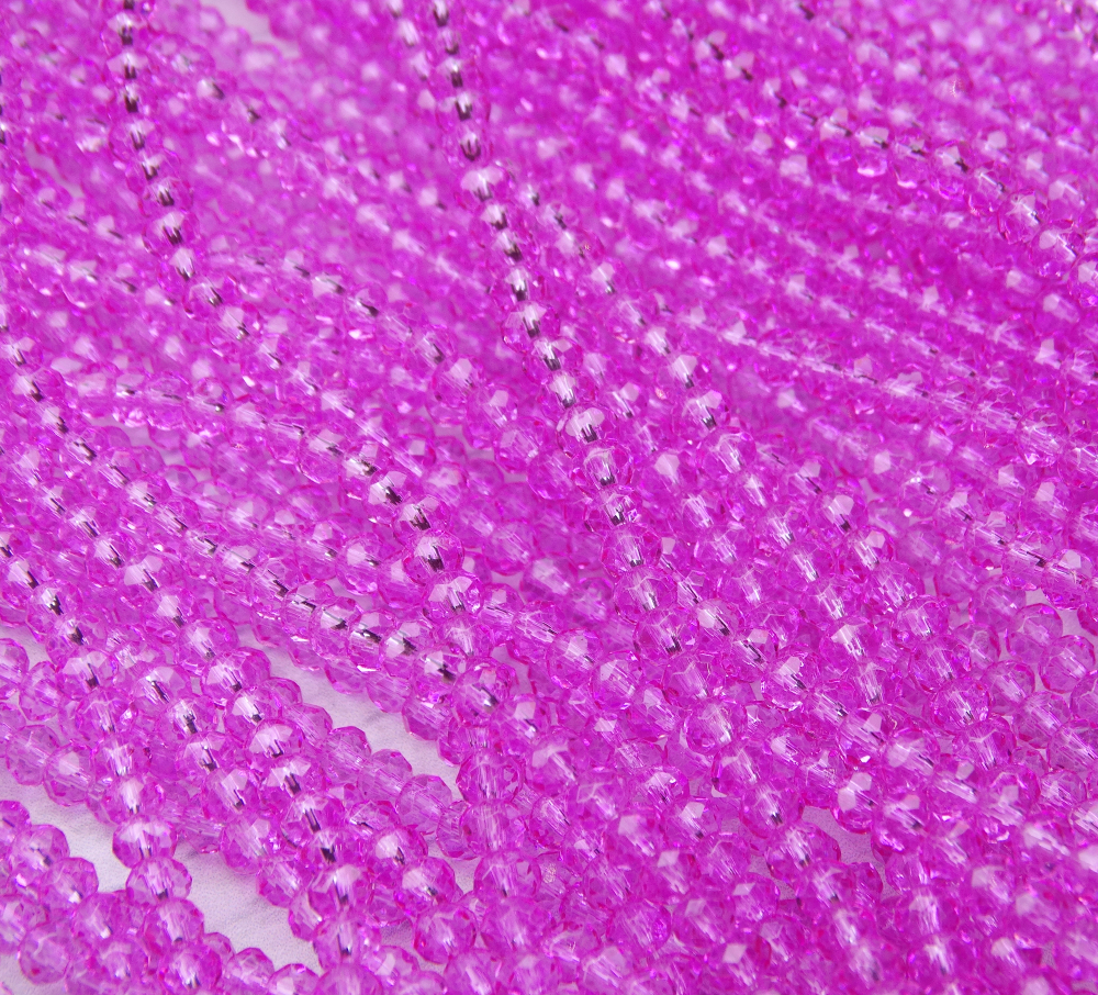 БП013ДН23 Хрустальные бусины "рондель", цвет: ярко-розовый прозрачный, 2х3 мм, кол-во: 95-100 шт.