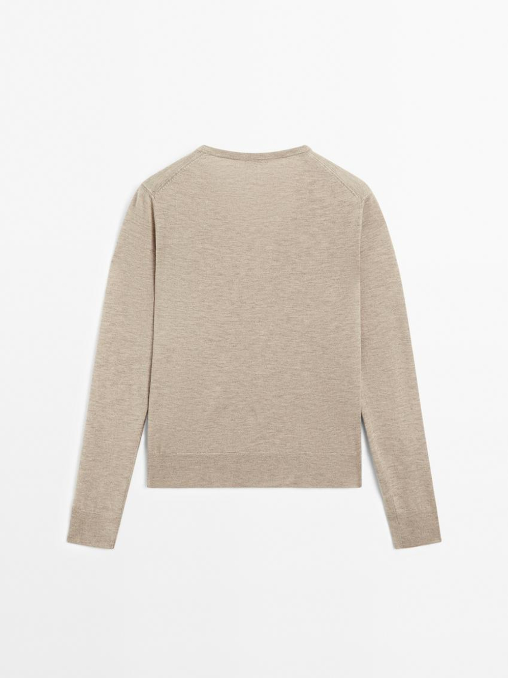 Massimo Dutti Свитер из смесовой шерсти с V-образным вырезом, норка