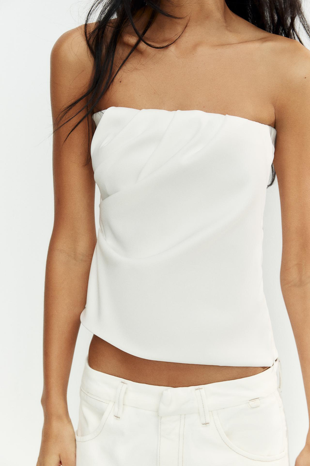 ZARA ТОП БАНДО ИЗ ЭЛАСТИЧНОЙ ТКАНИ, БЕЛЫЙ