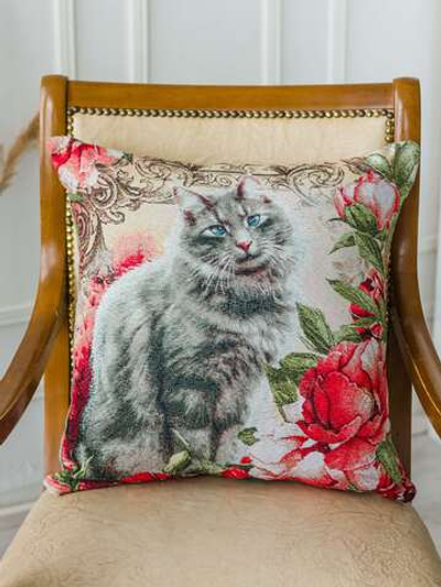 Декоративный гобеленовый чехол для интерьерной подушки Котик 47*47