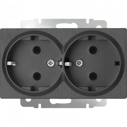 Розетка двойная с заземлением (графит рифленый)