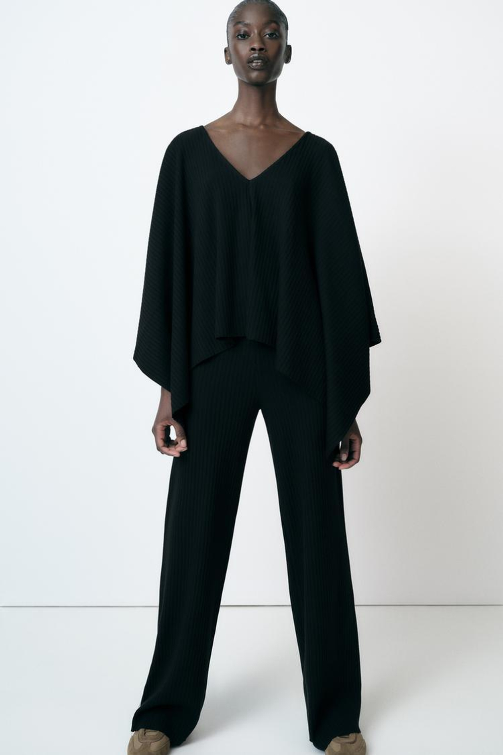 ZARA НАКИДКА АСИММЕТРИЧНОГО КРОЯ В РУБЧИК, ЧЕРНЫЙ