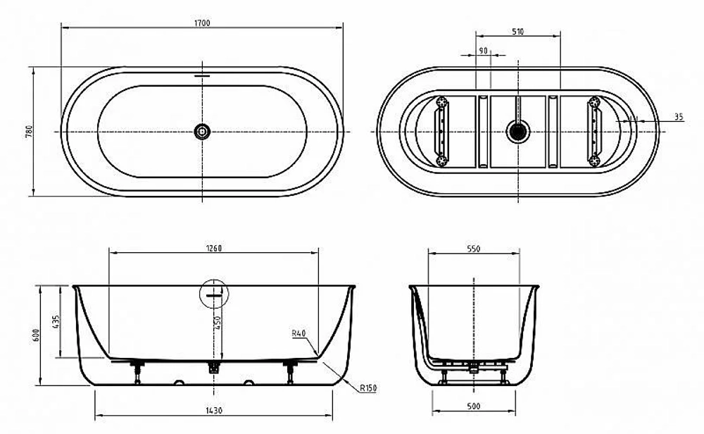 Ванна акриловая BelBagno BB709 170х78