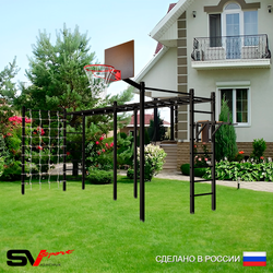 Уличная шведская стенка Sv Sport рукоход х 2 с комплектом турник прямой 2шт У54566К (Брусья/Щит баскет/Сетка)