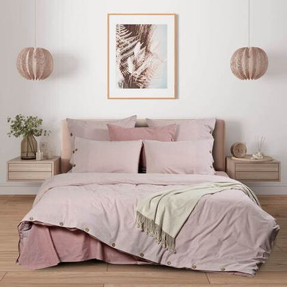 Постельное белье 2 спальное евро макси Sharmes Rustic розовая полоса