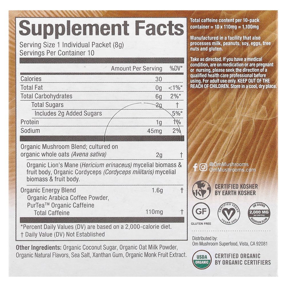 Om Mushrooms, Смесь грибов Superfood, кофе латте, 10 пакетиков по 8 г (0,28 унции)