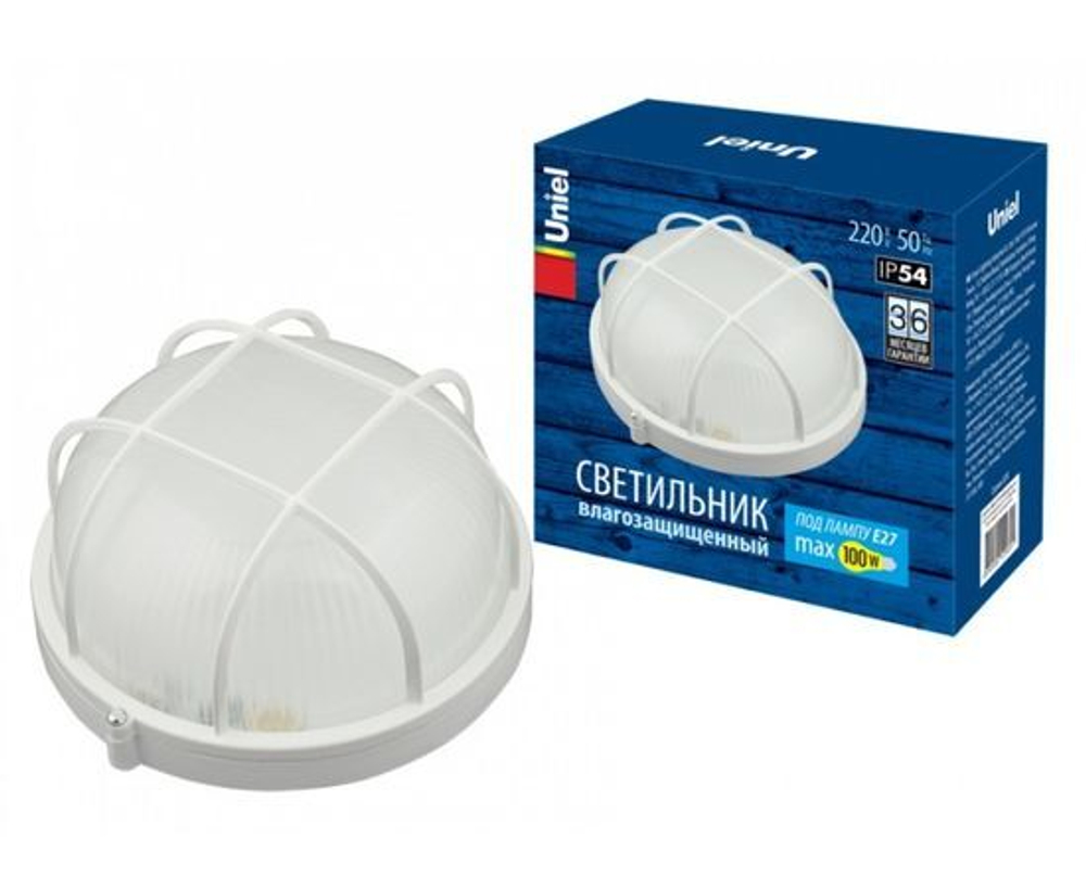 Светильник 100W/E27 IP54 белый, круг/решетка