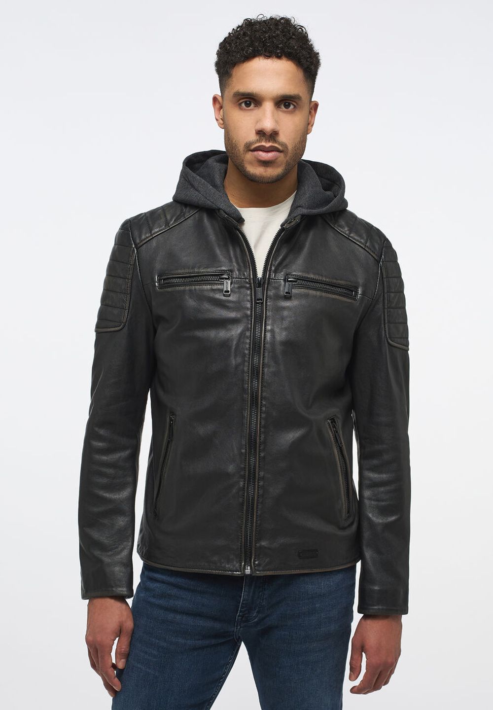 Куртка men's straight biker jacket with det. jersey hood MU-M23-77-1000