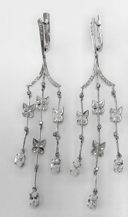 Серьги ювелирные Эстерелла, серебро, проба 925, с фианитами, родированные/Ф