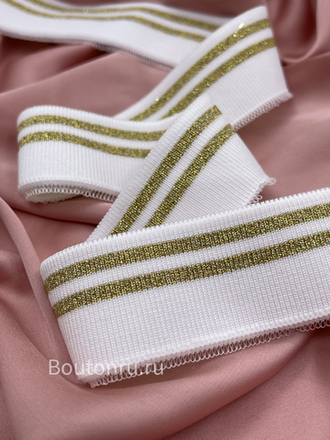 Подвяз трикотажный белый с золотыми полосками 0,8 м, ширина 3,5 см