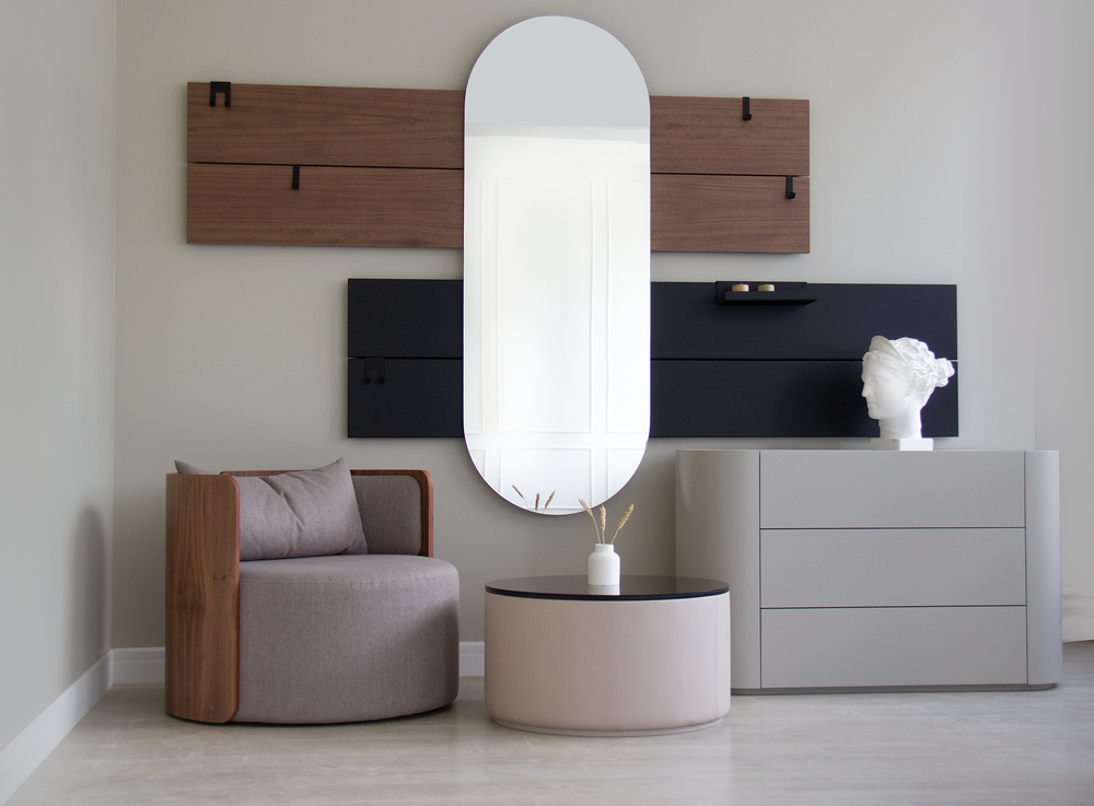 Вешалка Stripe L горизонтальная с зеркалом 60*160 см (орех, черный)