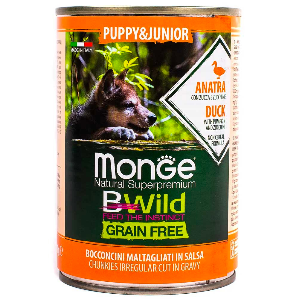 Monge Puppy&Junior Bwild (утка с тыквой и кабачками) 400г - беззерновые консервы для щенков всех пород
