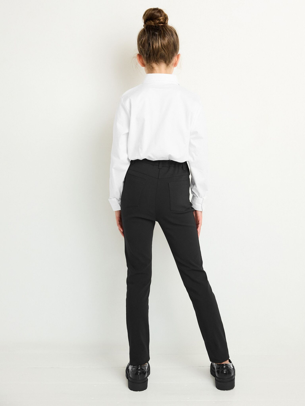 Брюки школьные с высокой талией для девочки Next A18-339, Черный