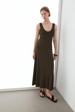 Massimo Dutti Платье миди с центральным швом, хаки