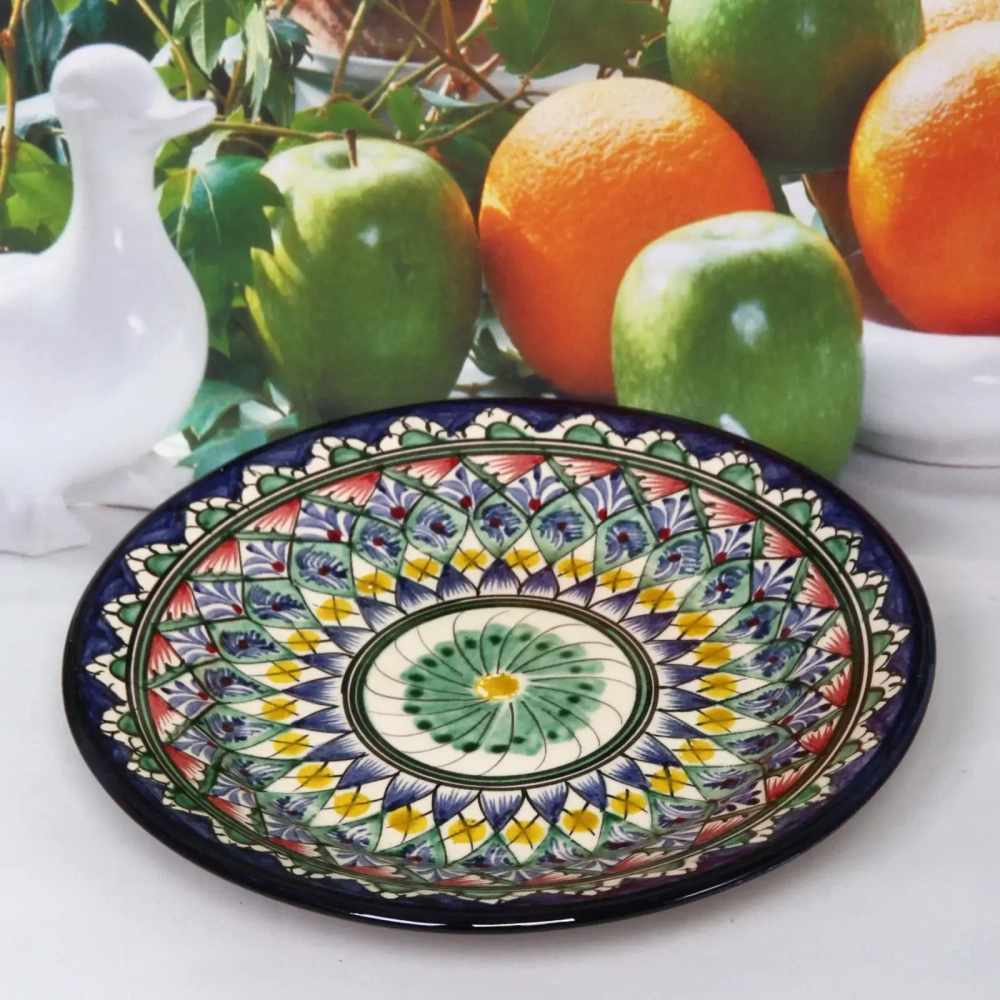 Тарелка плоская 22см синяя Риштанская Керамика