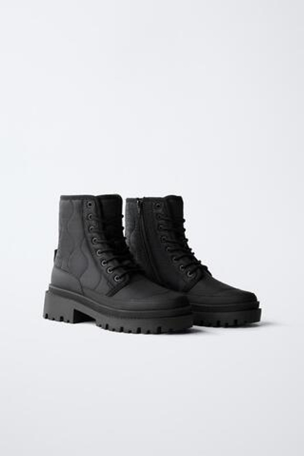 ZARA СТЕГАНЫЕ БОТИНКИ НА ШНУРОВКЕ, ЧЕРНЫЙ