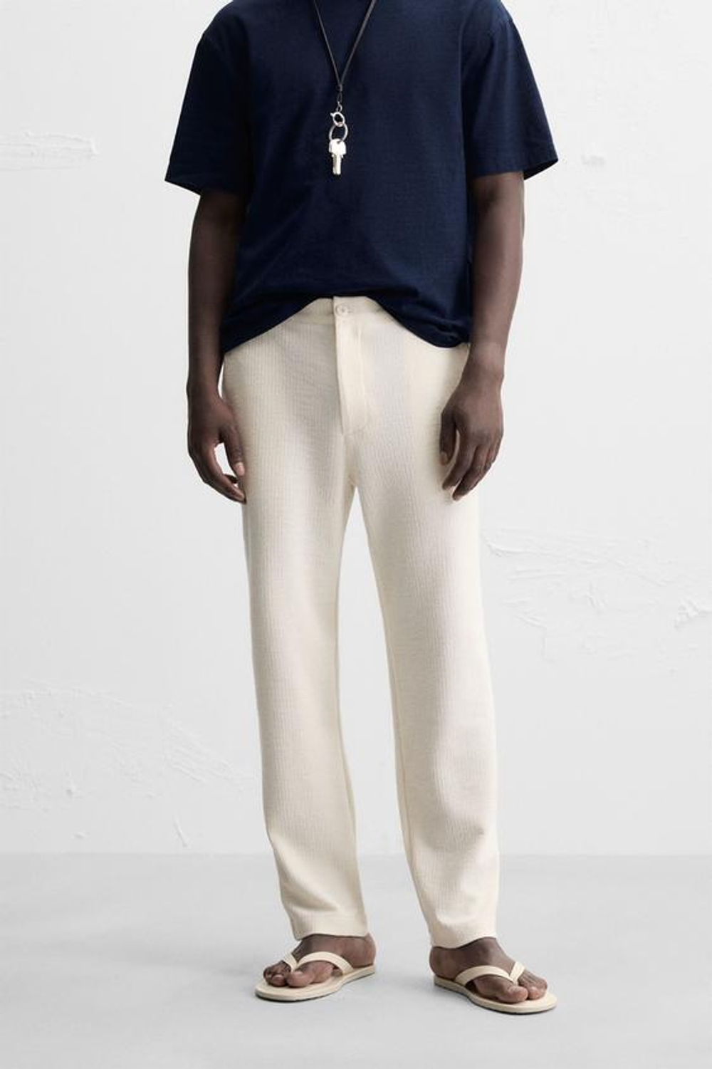 ZARA БРЮКИ ЧИНОС ФАКТУРНЫЕ, ЭКРЮ