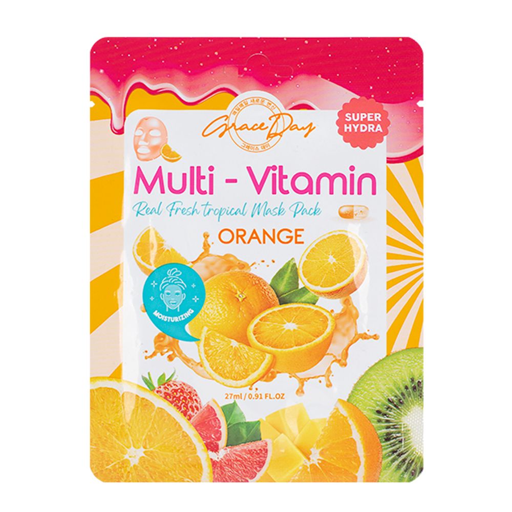 Тканевая маска с экстрактом апельсина GRACE DAY Multi-Vitamin Orange Fruit Mask Pack