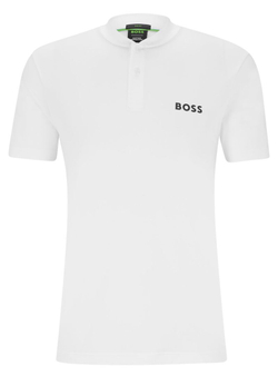 Мужское теннисное поло BOSS x Matteo Berrettini Slim-Fit Polo Shirt With Boomber-Style Collar - белый