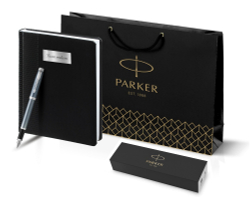 Подарочный набор: Перьевая ручка Parker IM Metal Light Blue Grey CT и Ежедневник недатированный черный