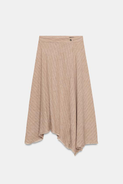 ZARA ЮБКА АСИММЕТРИЧНОГО КРОЯ В ПОЛОСКУ, СВЕТЛО-КОРИЧНЕВЫЙ