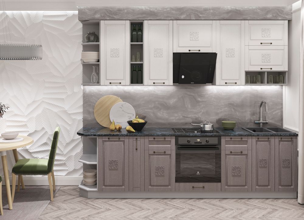 Модульный кухонный гарнитур «Опера» 2800 (Ваниль/Вуд патина), ЛДСП/МДФ, ДСВ Мебель