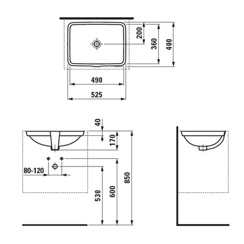 Раковина встраиваемая Laufen Pro S 49x36см. 8.1196.0.000.109.1 схема