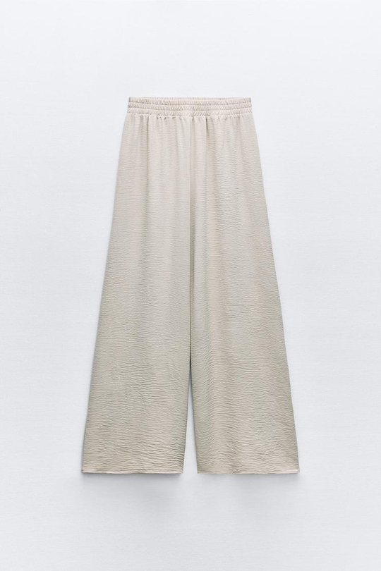 ZARA ШИРОКИЕ БРЮКИ ИЗ СТРУЯЩЕЙСЯ ТКАНИ, БЕЖЕВЫЙ
