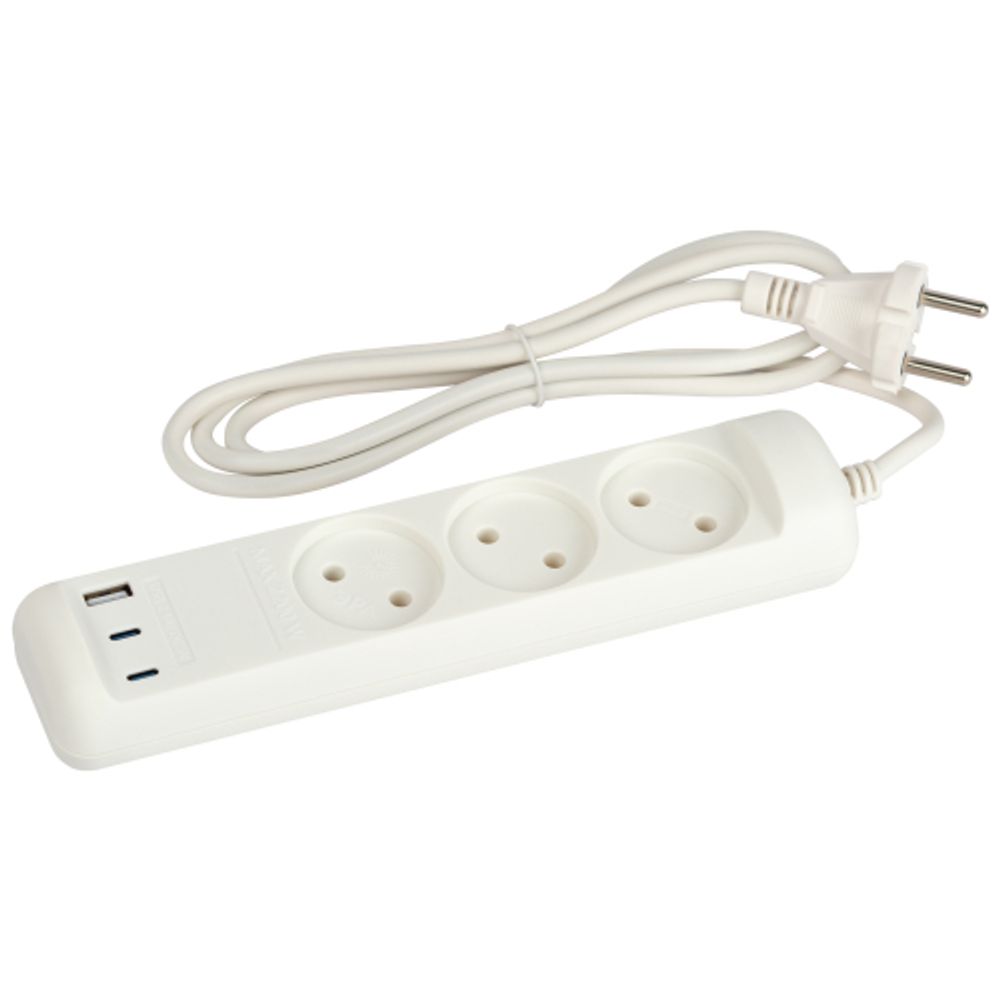 Удлинитель электрический ЭРА U-3-1,5m-USB-W 3 розетки + 3xUSB A+C 1,5м 10А белый | Бытовые удлинители
