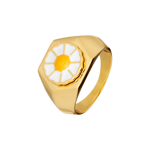 Кольцо-перстень, ромашка, золото