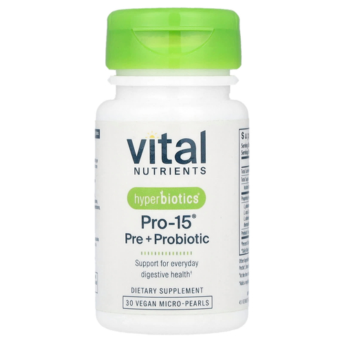 Vital Nutrients, Hyperbiotics®, Pro-15®, пре + пробиотик, 30 веганских микрогранул