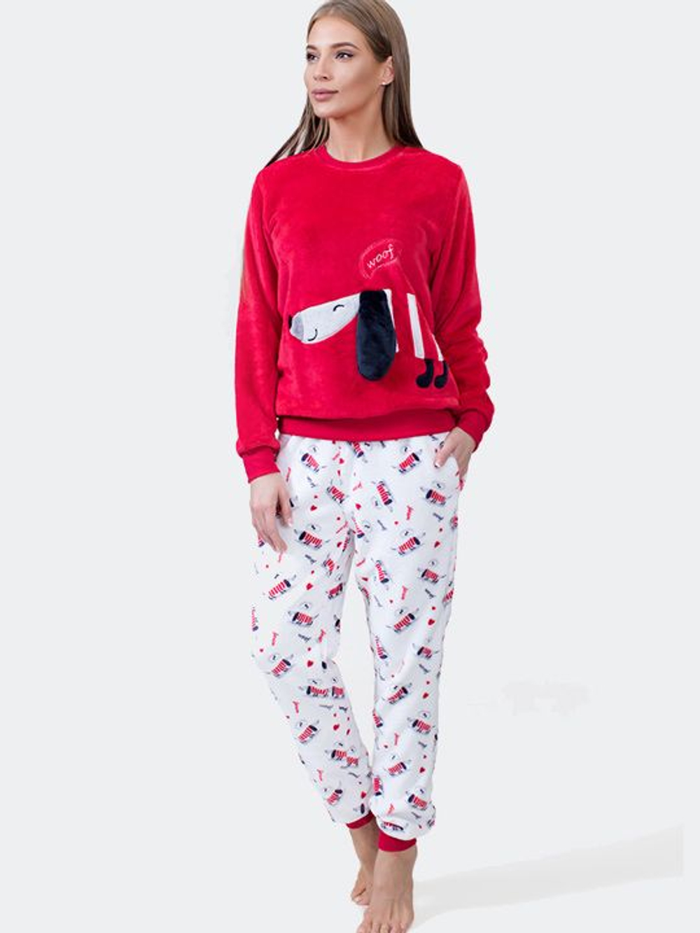 Милая домашняя пижама с таксами (Размер: L) (Цвет: красный с белым)