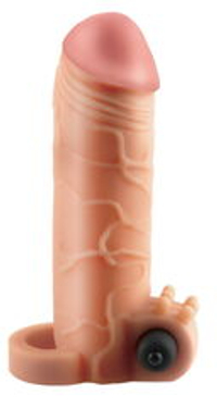 Телесная вибронасадка с кольцом  Vibrating Real Feel 1 Extension - 14 см.
