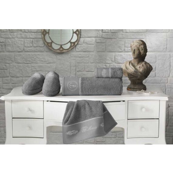 Набор полотенец Anchor с тапочками (белый, 3 предмета + тапочки) TIVOLYO HOME