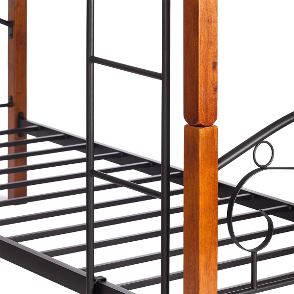 Кровать BOLERO двухярусная- дерево гевея/металл, 90*200 см (bunk bed), красный дуб/черный